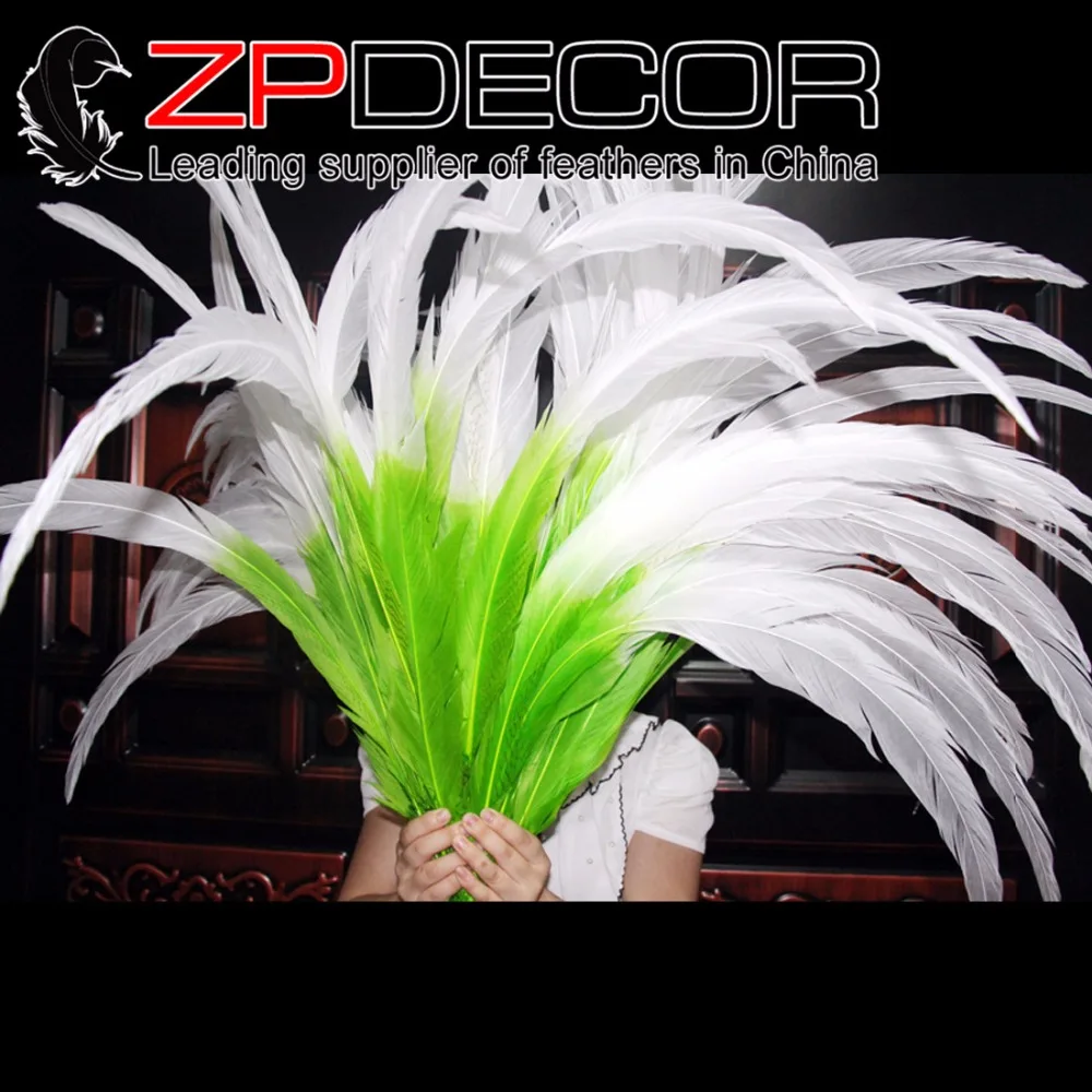 

ZPDECOR 26-28 дюймов (65-70 см) 50 шт./лот длинные уникальные ручные белые и зеленые окрашенные серебряные перья фазана для карнавального декора