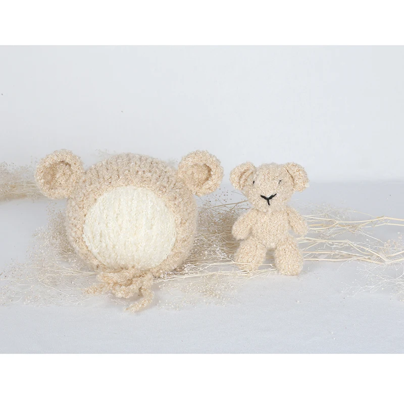 Teddy bear and hat set small handknit newborn new baby softie stuffie toy photo prop bonnet gender neutral - choose a color | Детская