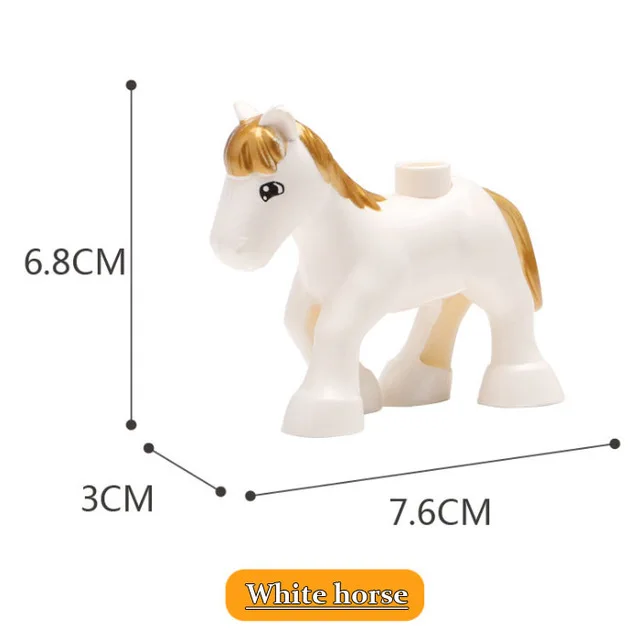 White horse Большие блоки животных бегемот жираф слон крокодил прыгун обезьяна медведь Зебра панда Тигр duploed совместимые игрушки - Цвет: White horse