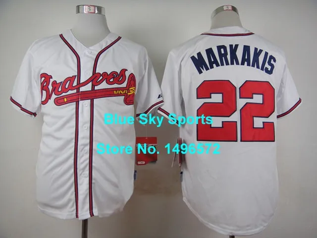 Футболки атланта бравс 22 ник Markakis джерси белый синий крем прохладный база
