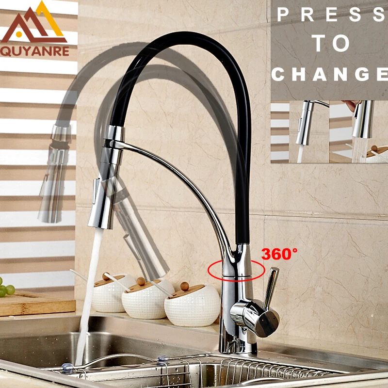 Хромированный полированный и черный шланг кухонный смеситель вытяжной два