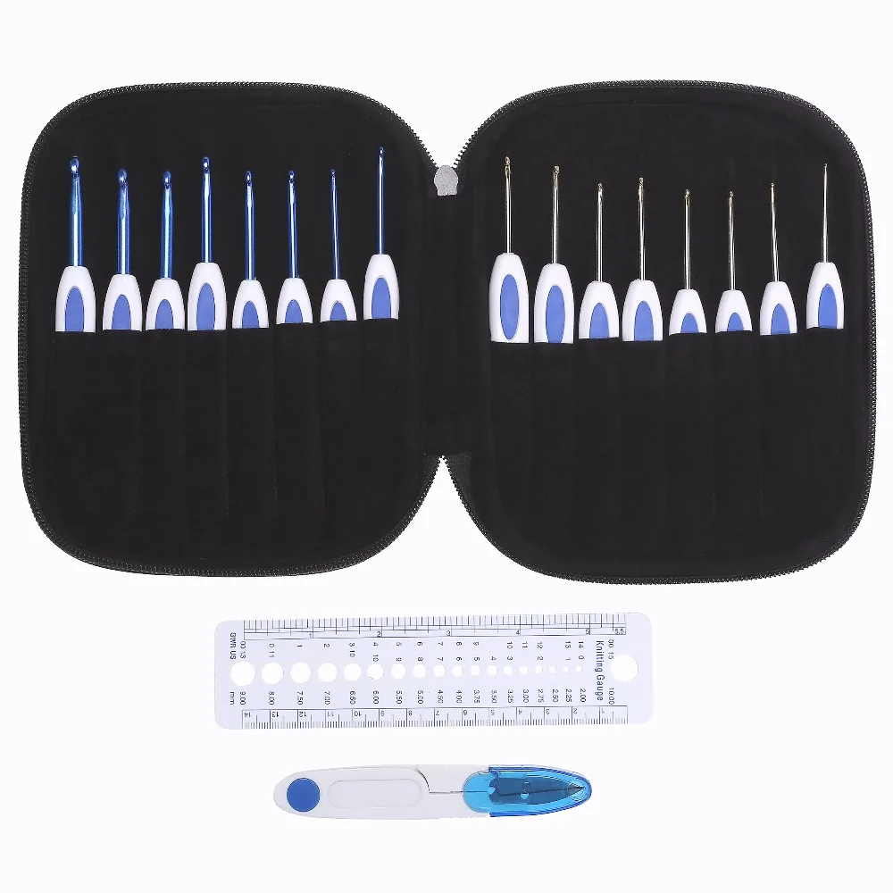 16 шт. синий белый фарфор Алюминиевые крючки для вязания крючком набор игл вязаная