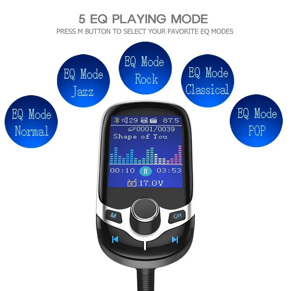 FM трансмиттер с цветным экраном для автомобиля MP3 беспроводной Bluetooth