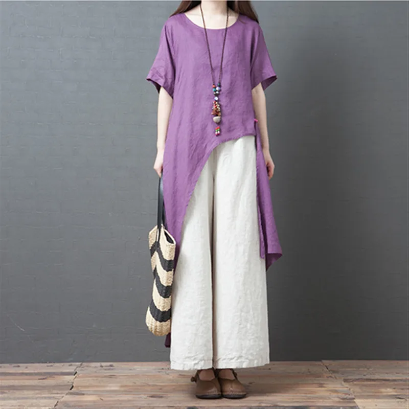 Женская хлопковая Футболка свободного покроя повседневная льняная футболка