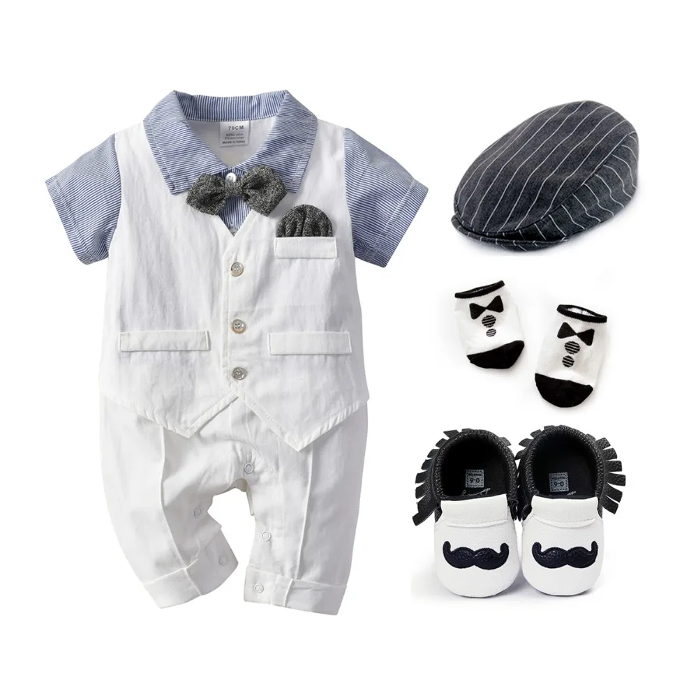 2020 New Summer Brand Gentleman Style Baby Boys Clothing Sets white Children 6-24 M Kids Clothes tie bow vest shoes set |