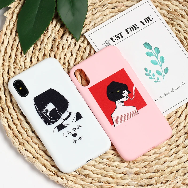 

Fashion ANIME Girl Cute Cat Soft TPU Silicone Matte Case Fundas Coque Cover For iPhone 14 14ProMax 14Plus 13Promax 13 12 11