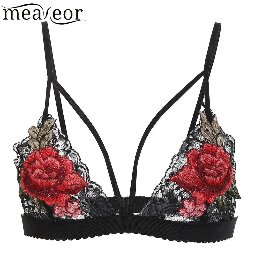 Кружевной отделкой роза Вышивка Scalloped Bralette|Топы без бретелек| |