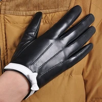 fashion women sheepskin gloves autumn winter black white wrist bow knot genuine leather elegant lady driving glove l154nn