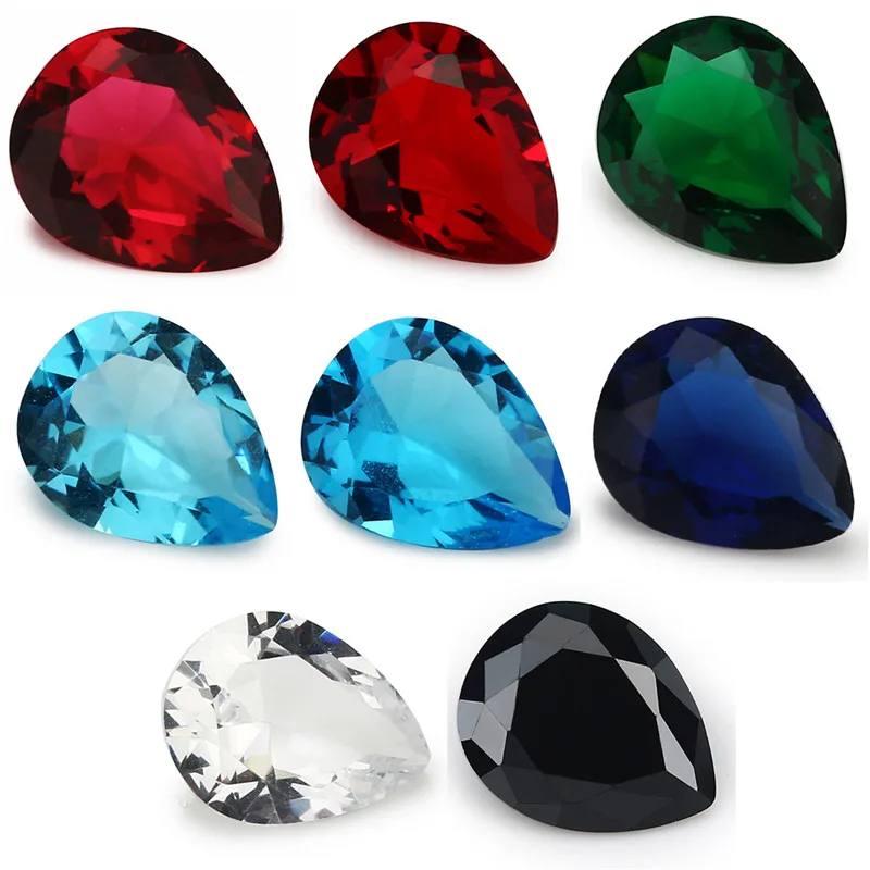 

50pcs 2x3-13x18mm Pear Shape Loose Glass Stone Rose Red Color Blue Green White