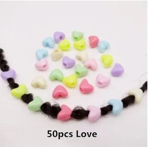 50pcs Love 50 шт.-100 шт., вязаные крючком Детские косички, пластиковые бусины для волос, дредлок, кольца, трубки, разные 5 стилей, аксессуары для укладки - Цвет: 50pcs Love