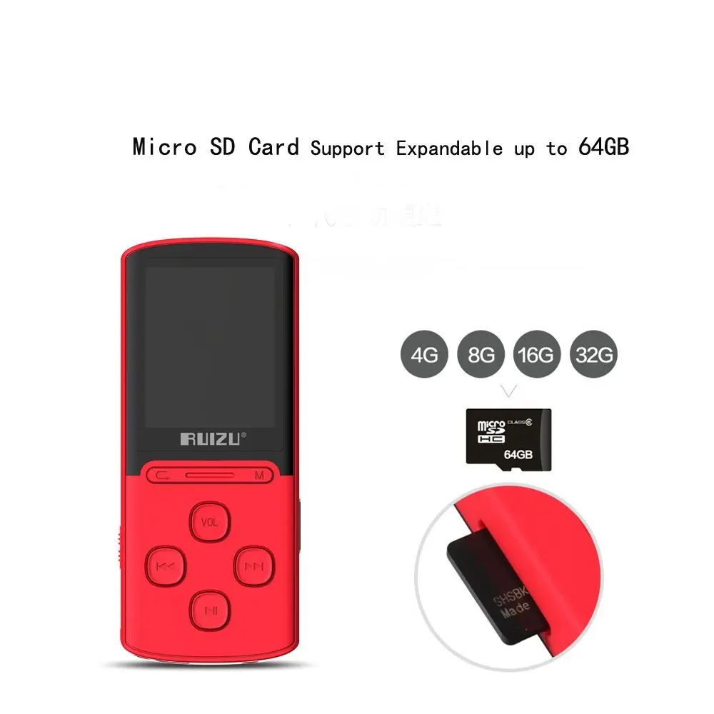 Музыкальный плеер ruidu X11, MP3, Hi-Fi, 1,8 дюймов, 8G, 16G, высокое качество, без потерь, звукозапись, FM радио, спортивный, 64 ГБ, Micro SD карта