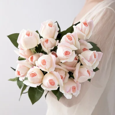 A Light pink Розы Искусственные цветы настоящие на ощупь розовые цветы украшения для дома для свадебной вечеринки или дня рождения - Цвет: A Light pink