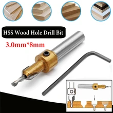 Brocas HSS para trabajo de madera, Kit de brocas para avellanado, cortador de tornillo de 3mm x 8mm, vástago para aleación de Metal y madera, 1 pieza