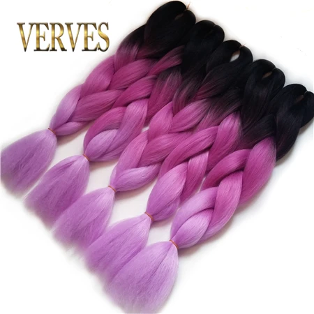 VERVES плетеные волосы, 1 шт., 24 дюйма, вязанные крючком огромные косички, 100 г/шт., синтетические, Омбре, Жаростойкие Волокна, волосы для наращивания, розовые - Цвет: #350