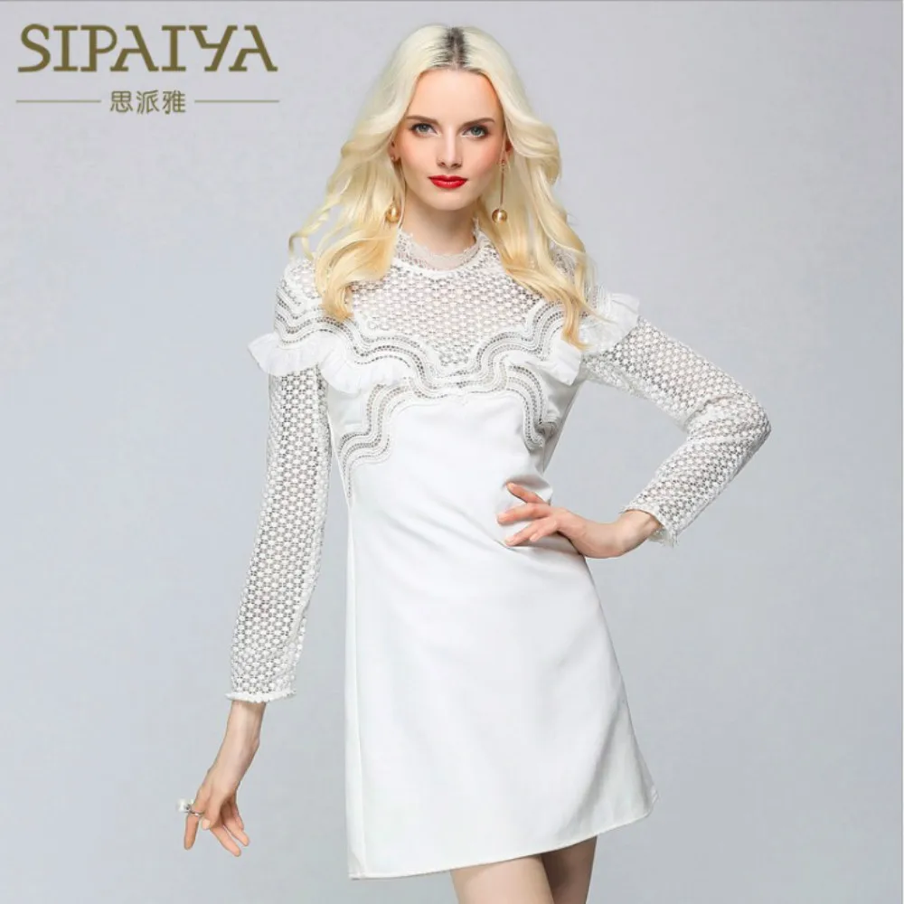 

New 2019 Runway Women's Mini Dress Sexy Hollow Out Ruffles Slim Full Sleeve Female Party Elegant Dresses High Quality Clothing