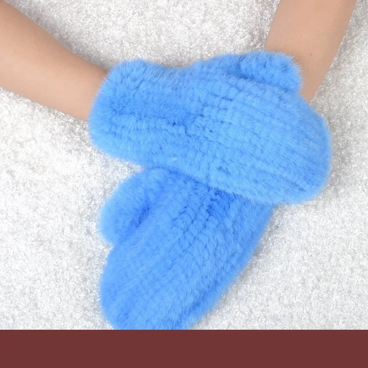 The light blue A 006 Новые популярные зимние женские перчатки из натурального меха норки милые женские перчатки из натурального меха норки Хорошие эластичные женские зимние вязаные - Цвет: The light blue A