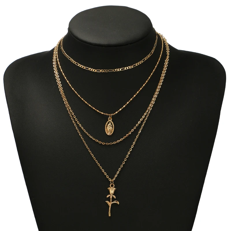 Docona богемные подвески в виде Розы статуи Иисуса многослойное ожерелье для женщин