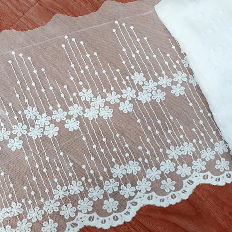 

White Flower Cotton Embroidered Lace Decoration Accessories Mesh Lace Trim Width 30cm 5Yds/lot