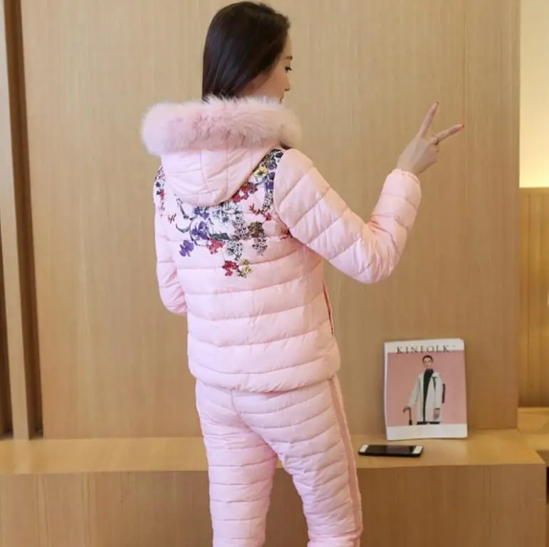 Новинка зимняя куртка и штаны женский костюм пуховое хлопковое пальто парка с