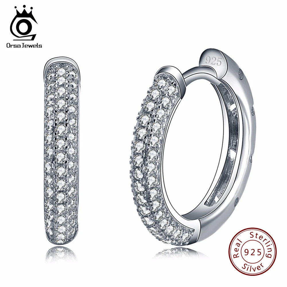 ORSA JEWELS, женские серьги-кольца, 90 шт., австрийский кубический цирконий, трендовые 925 пробы, серебряные серьги с 3 рядами циркония, дизайн RSE19