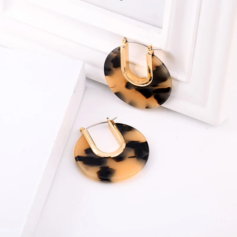 Женские Простые круглые серьги-кольца с акриловой пластиной и леопардовым