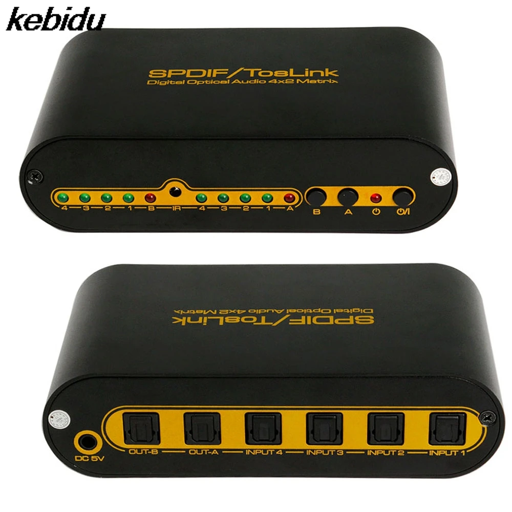 Kebidu SPDIF TOSLINK Цифровой оптический аудио истинная матрица 4x2 Переключатель сплиттер