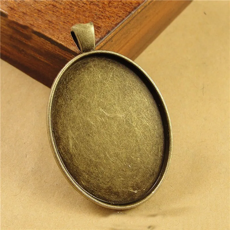 

2pcs Antique Gold Silver Color Blank Pendant Cabochon Base Setting Cameo Base Tray Bezel Fit 40*30mm Round Cabochon Beads