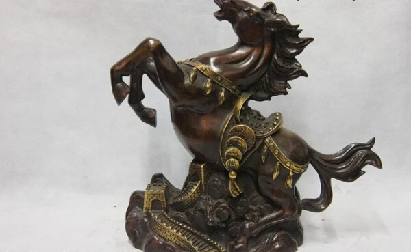 SCY Collectible bronze lion statue S1143 Chinese Copper Bronze Gold Feng Shui Great Wall Wealth Coin Horse Steed Statue B0403 | Дом и сад