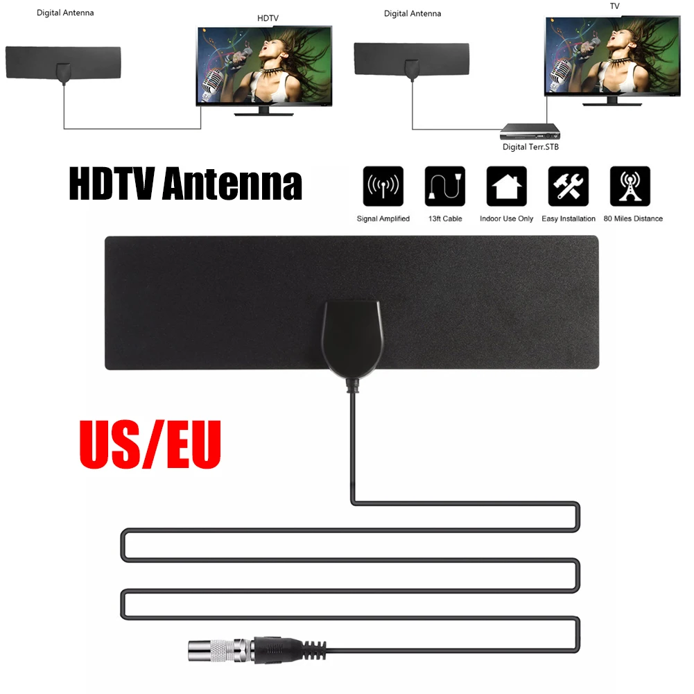 Новинка, плоский внутренний HD усилитель сигнала, цифровая ТВ антенна, HD tv, диапазон 50 км, VHF UHF HD ТВ антенна, ТВ приемник сигнала, США штекер
