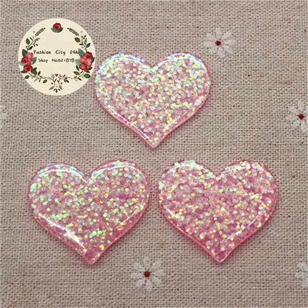 pink 10pcs 10 шт. милый Блестящий Кабошон из смолы с плоской задней поверхностью в форме сердца для самостоятельного скрапбукинга, декоративное ремесло, 31*37 мм - Цвет: pink 10pcs