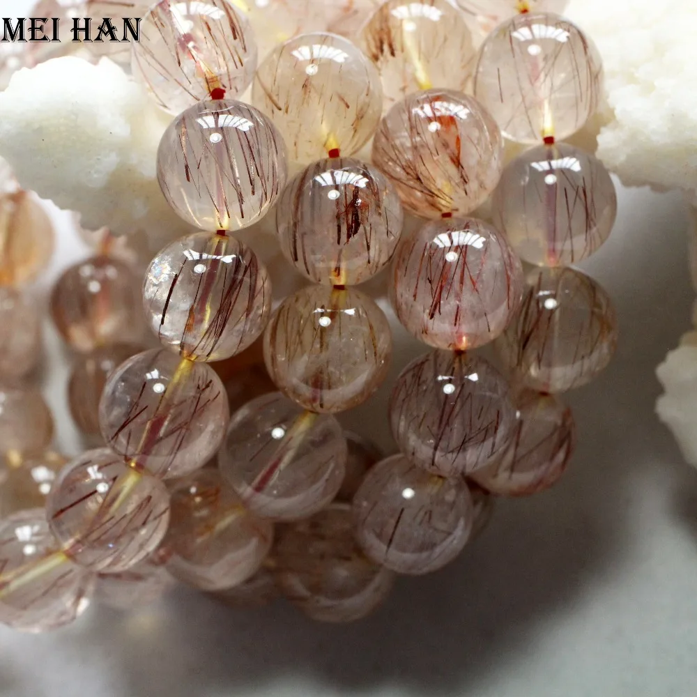 Meihan (15beads/set/58g) Natural one way rutile quartz 14-14.5mm smooth round beads for jewelry making design | Украшения и