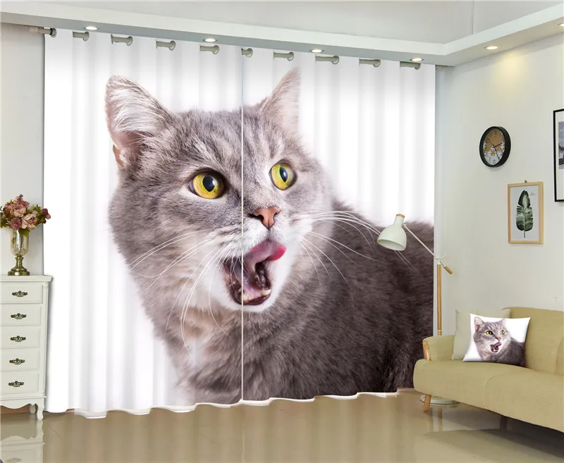 Затемняющие оконные шторы с милым котом 3D занавески для гостиной постельное