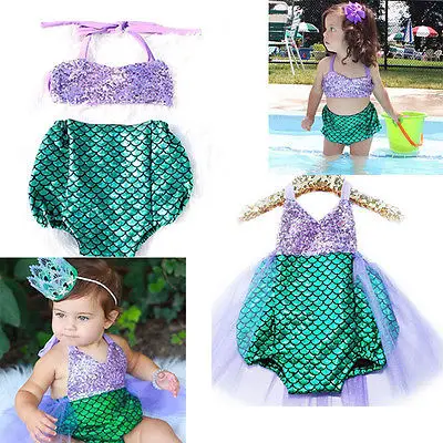 Купальник бикини для маленьких девочек с русалочкой летний детский купальный