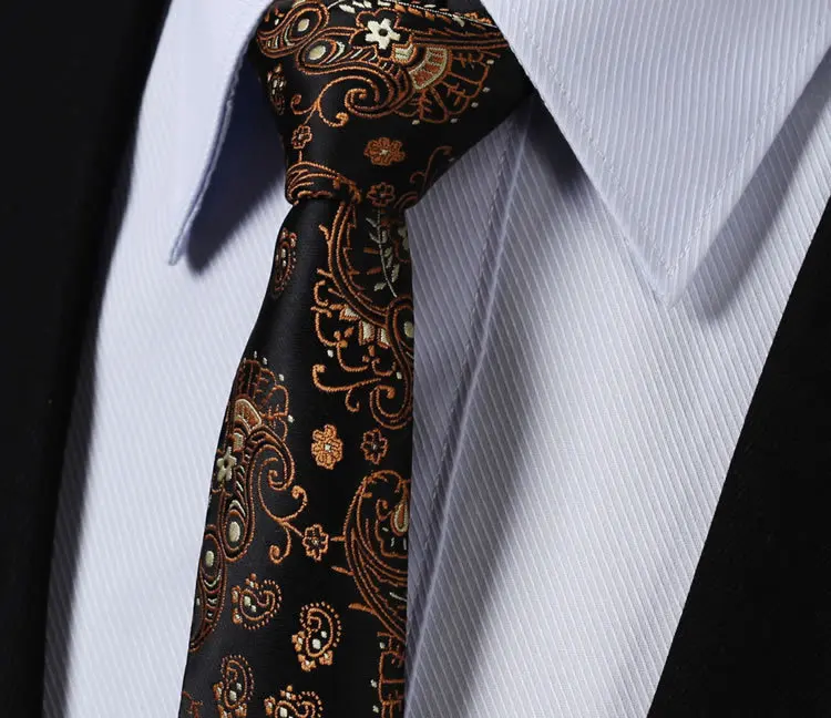 TF2007Z5 Orange Brown Paisley 2.17&quot 100%Silk Woven Slim Skinny Narrow Men Tie Necktie Handkerchief Pocket Square Suit Set | Аксессуары