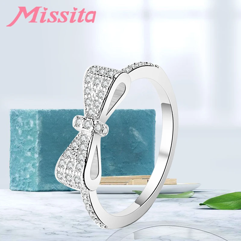 MISSITA 100% новинка модные кольца с милым бантом и кристаллами для женщин девушек