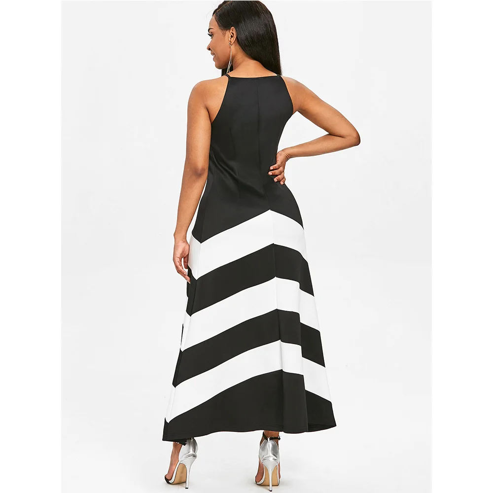Женское платье в черно белую полоску VESTLINDA Повседневное макси без рукавов лето