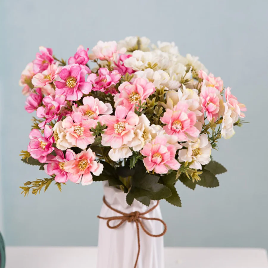 Осенние милые шелковые Маленькие искусственные цветы ромашки для свадьбы 7 веток