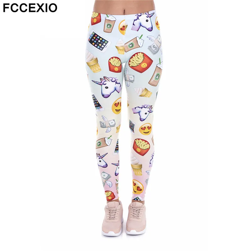 Женские леггинсы для фитнеса FCCEXIO брендовые облегающие с 3D принтом единорога и