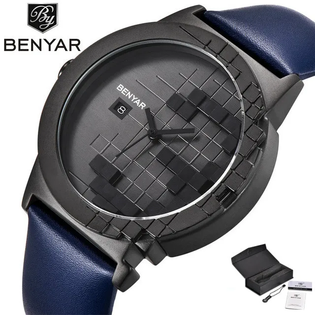 

2019 New BENYAR Men's Watch Fashion 3D Face Leather Luxury Watch Men Mens Sports Watches Military Army Watch Relogio Masculino