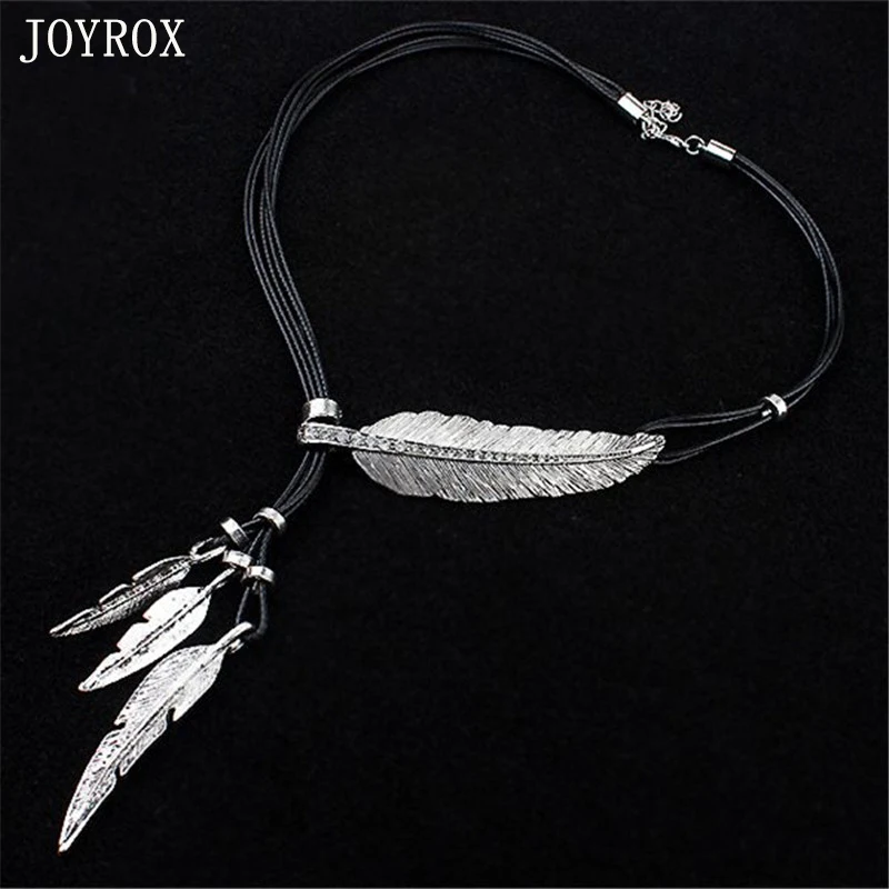 Joyrox сплав Перо заявление Подвески 2017 творческая Дизайн Винтаж листья Цепочки и
