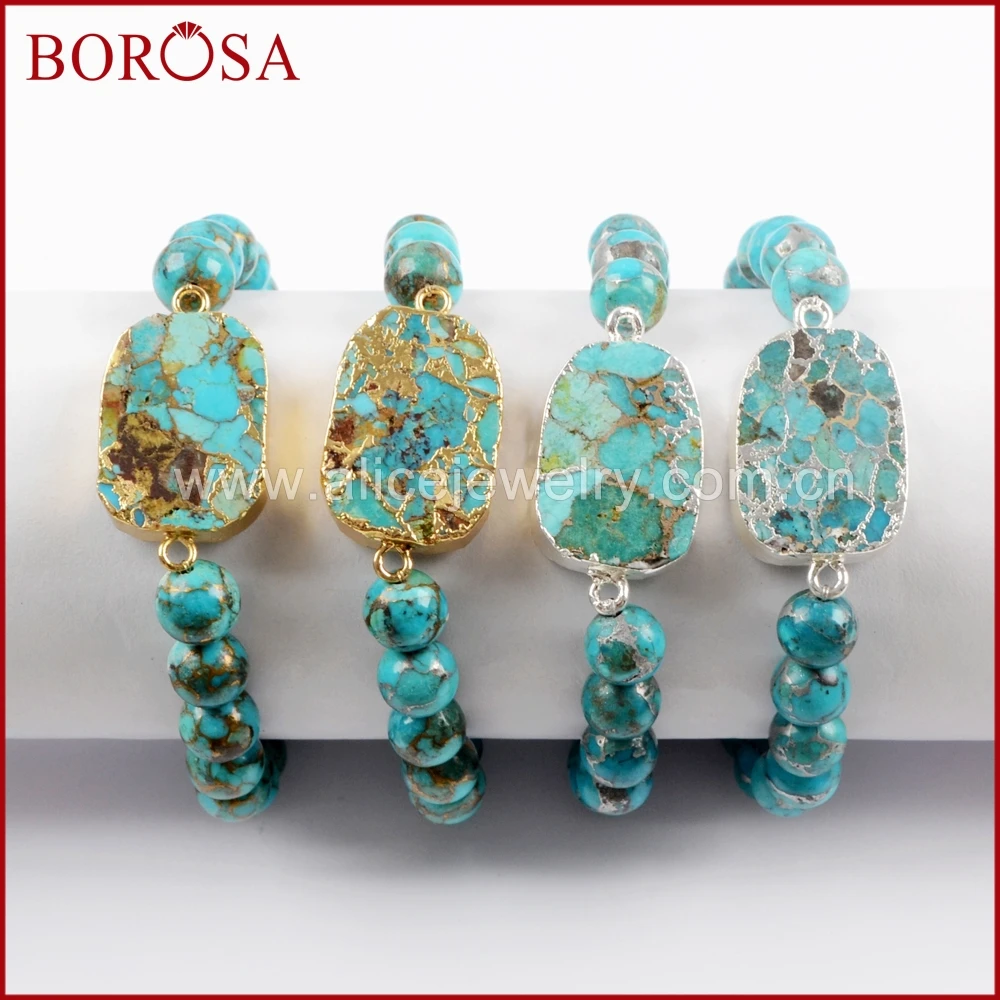 BOROSA 4 шт Золото/Серебро Цвет Медь натуральная бирюза разъемы с 8 мм бусинами