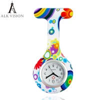 fashion floral heart shaped hanging nurse pin watch silicone stainless round dial quartz fob woman quartz pocket watch