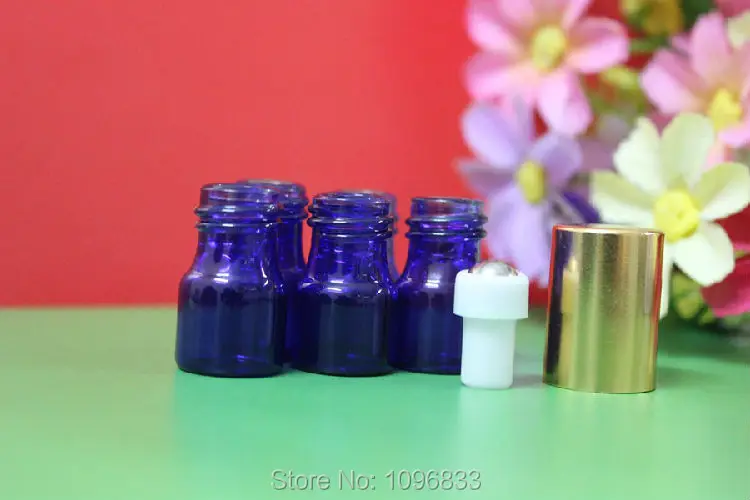 1 мл бутылочка из голубого стекла стеклянная бутылка со стальным роликовым