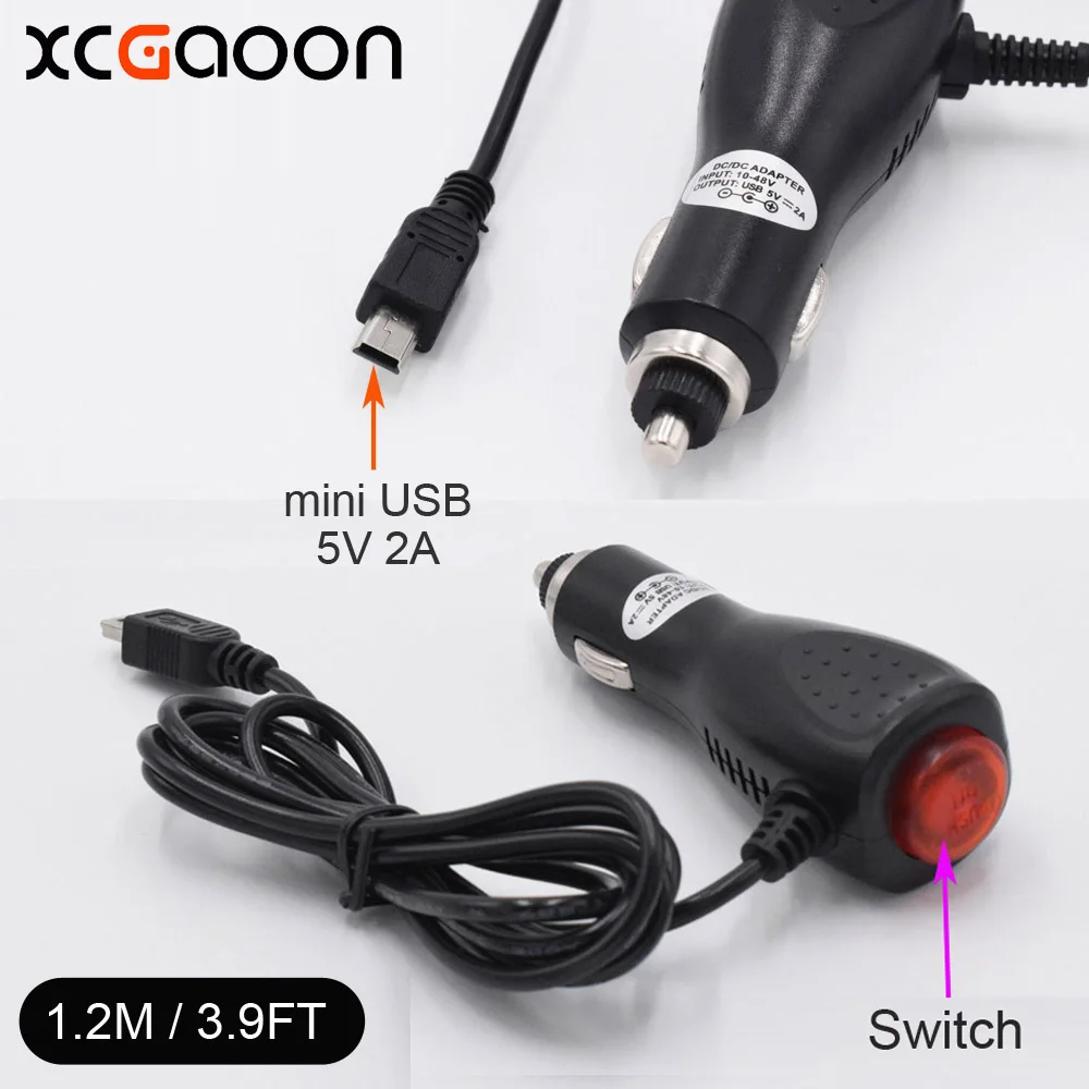 

XCGaoon 10 штук мини USB Автомобильное зарядное устройство для автомобиля DVR камера/GPS, вход DC 12 в-24 в выход 5 в 2 а с переключателем длина кабеля 1,2 м