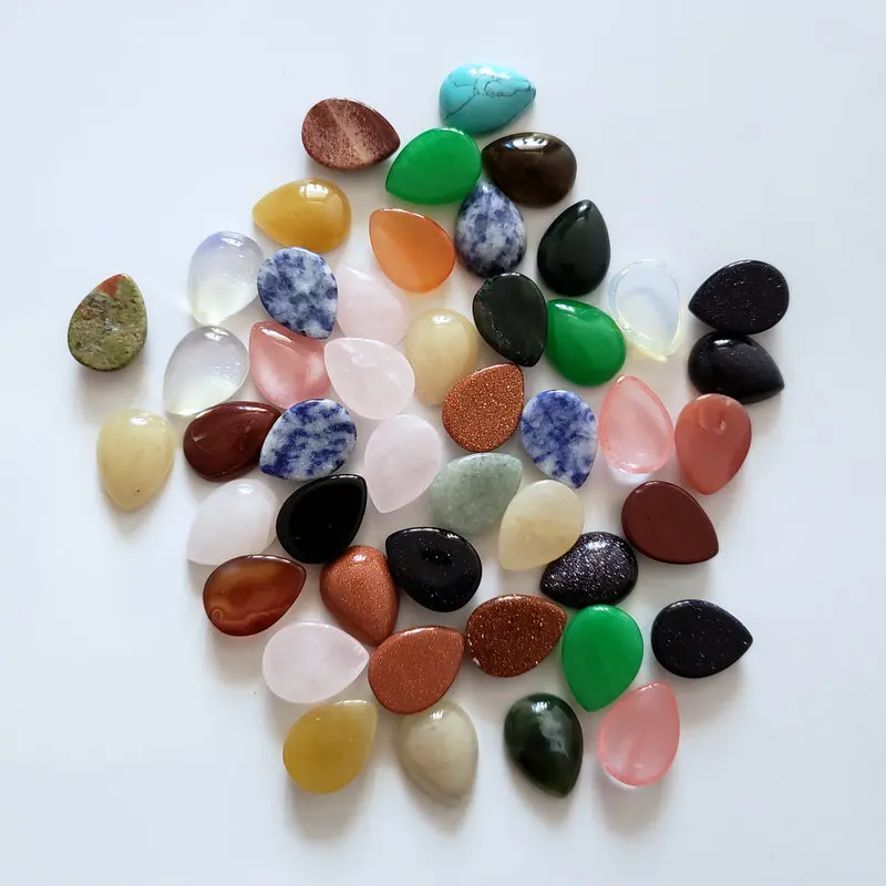 

2019 Wholesale 50pcs/lot Fashion hot sale assorted reiki natural stones drop CAB CABOCHON teardrop charms mix beads 12x16mm free