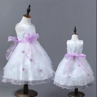 free shipping formal kids pageant dress children ball gowns with flowers mid calf peach flower girl dresses for weddings factory