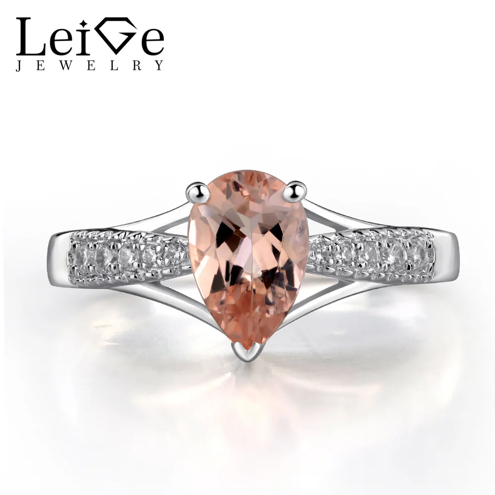 

Leige Jewelry Morganite Engagement Ring Pear Cut Natural Pink Gemstone Wedding Rings for Women Sterling Silver 925 Jewelry