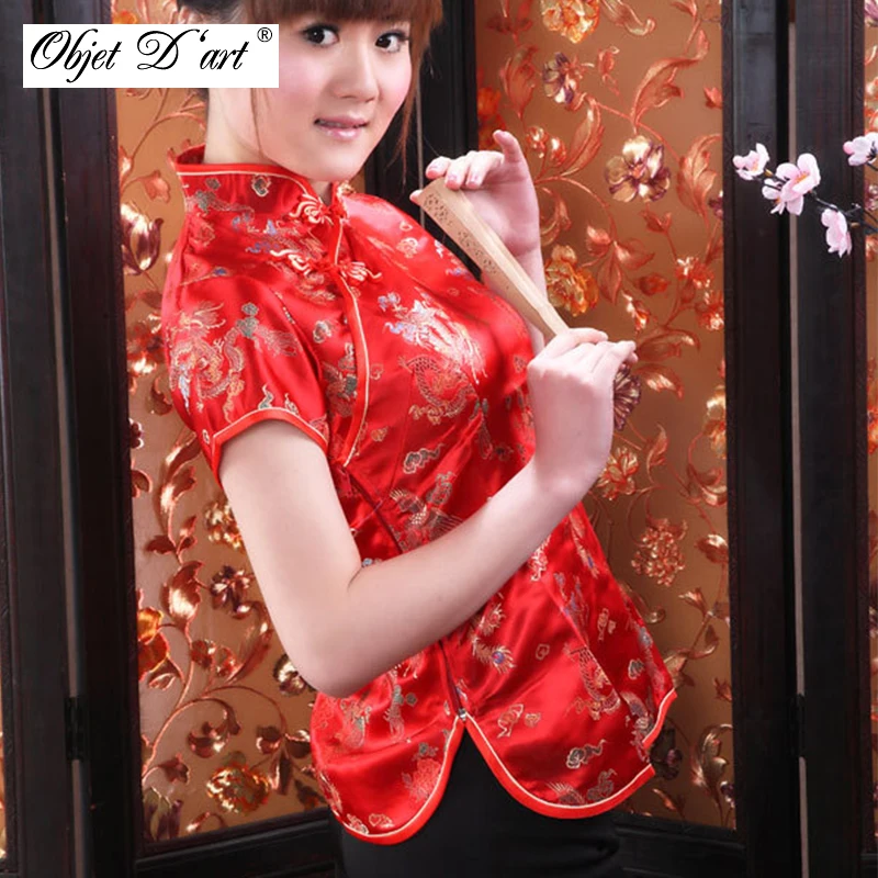 Ретро китайские женские Cheongsam топы дракон феникс вышитые рубашка Ципао традиционные с короткими рукавами кофточка Ципао размер S-3XL