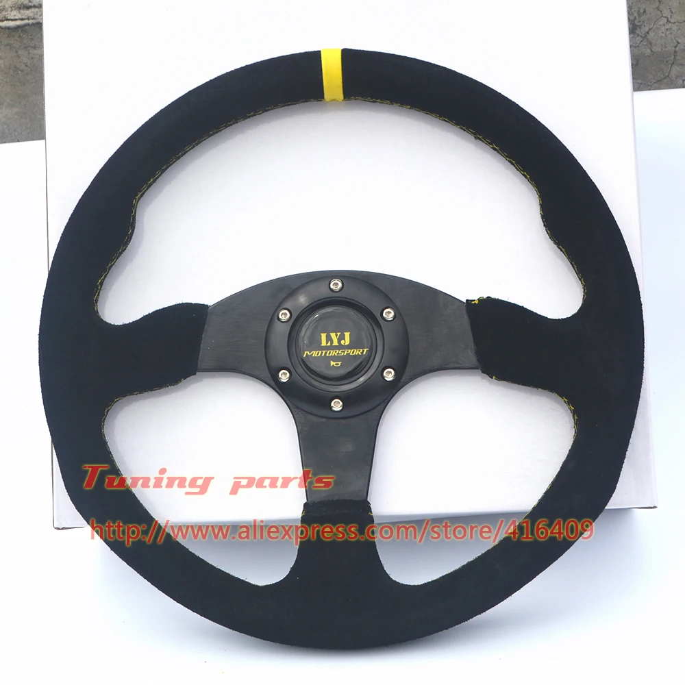 

Flat Style LYJ Suede Leather Auto Steering Wheel Universal 350mm Racing Car Steering Wheel