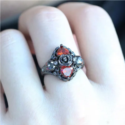 Gothic Skull Finger female wedding rings For Women Girl Red Heart Crystal CZ Rose Flower Trendy Jewelry Gift | Украшения и
